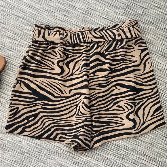 Rachel Zoe Tan Black Zebra Print Paper Bag Shorts with Tie Front Large - Picture 5 of 6